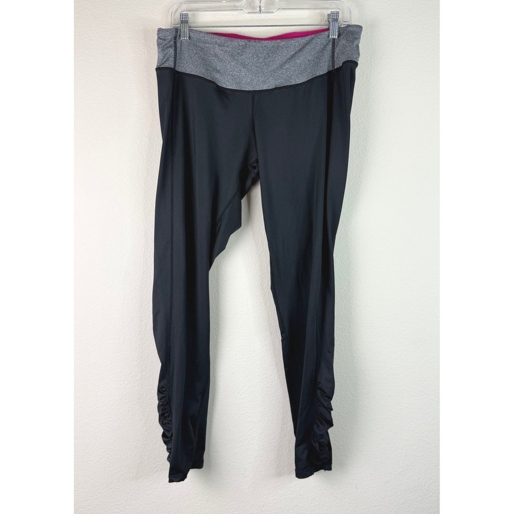 Everlast Sport Leggings Womens XL Black Gray Ruched Ankle Activewear Pants
